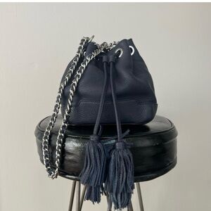 Rebecca Minkoff Leather Navy Bucket Bag with Chain Strap